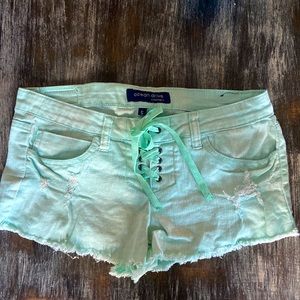 Teal jean shorts